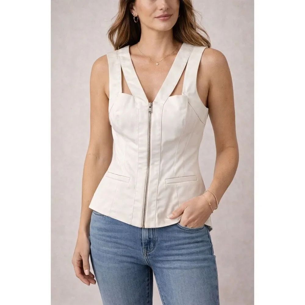Forever 21 Collection White Structured Zip Corset Top Small Cutout Back Peplum B